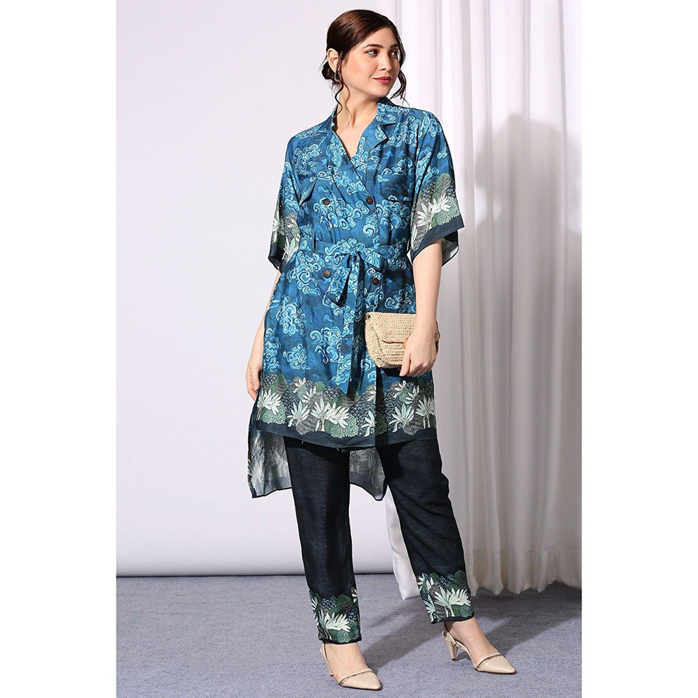 Soup by Sougat Paul Multi-Color Notched Lapel Floral Half Sleeves Top with Pant Co-Ord