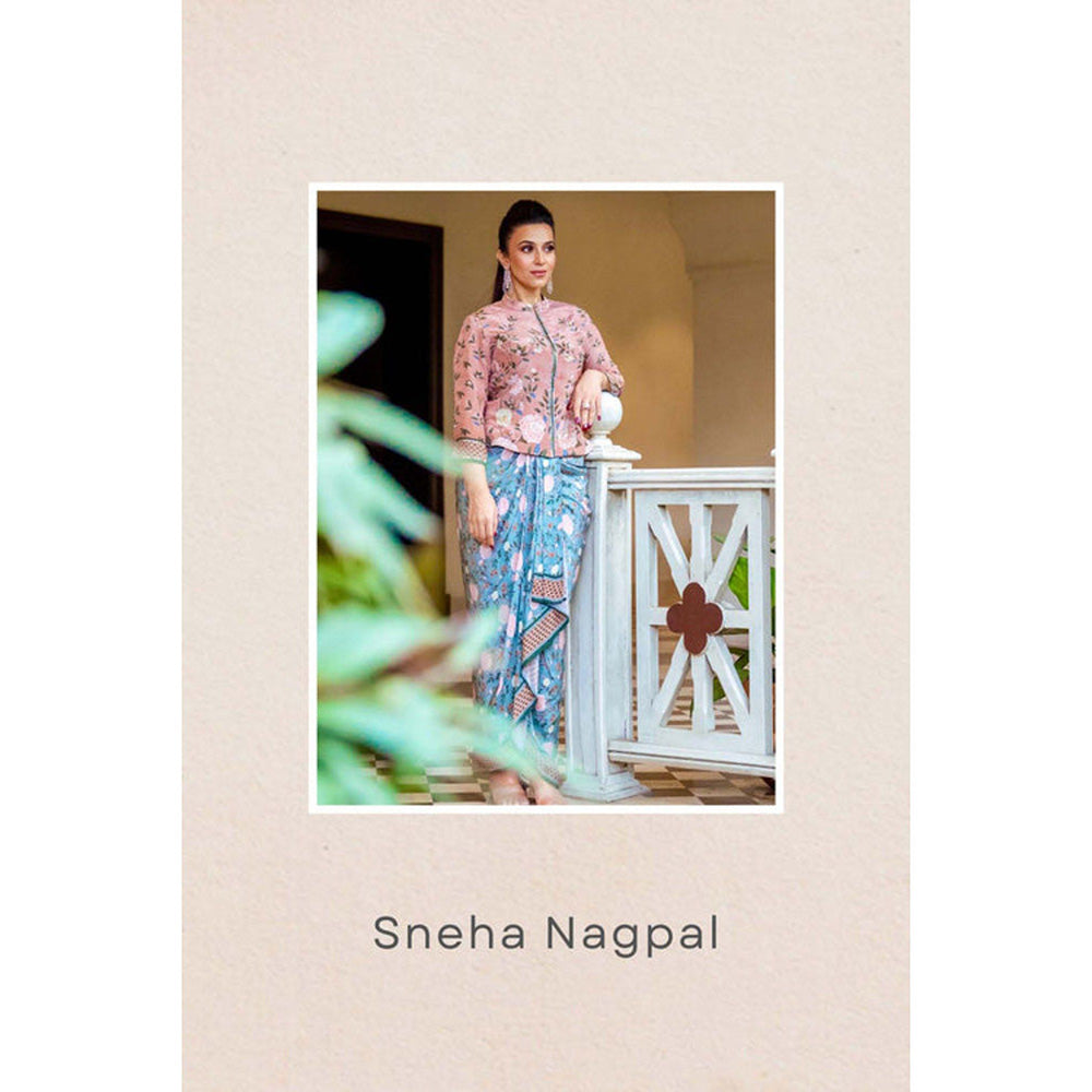 Soup by Sougat Paul Multi-Color Round Neck Floral Three Fourth Sleeves Top with Skirt