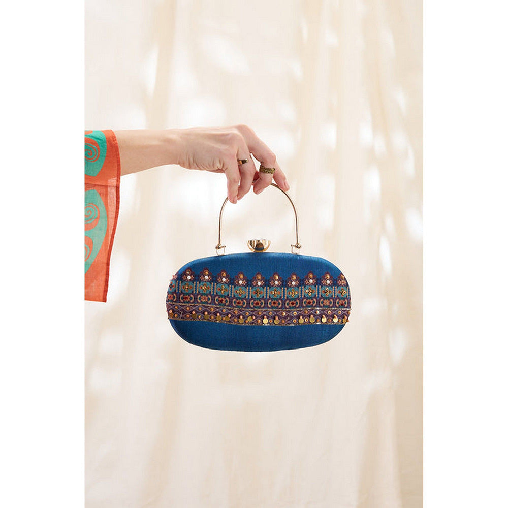Soup by Sougat Paul Women Blue Silk Clutch