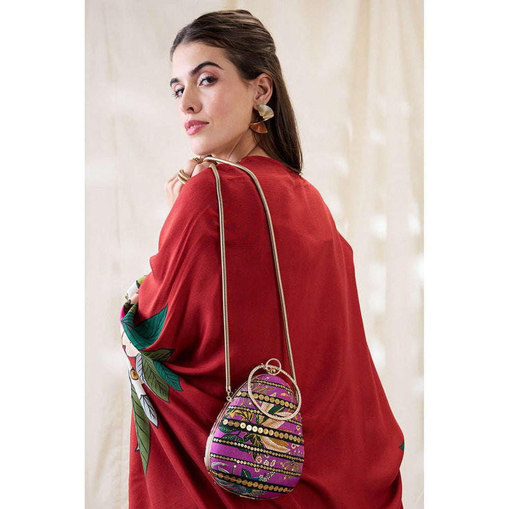 Soup by Sougat Paul Women Purple Silk Clutch