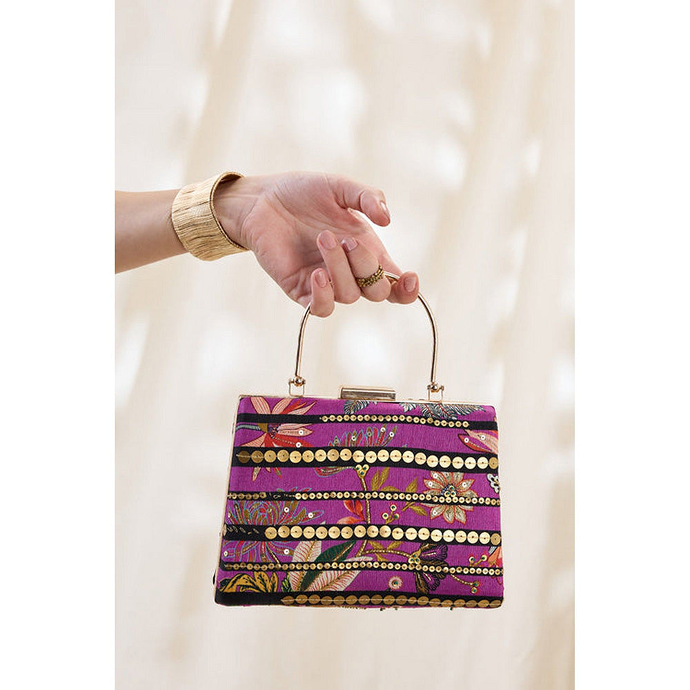 Soup by Sougat Paul Women Purple Silk Clutch