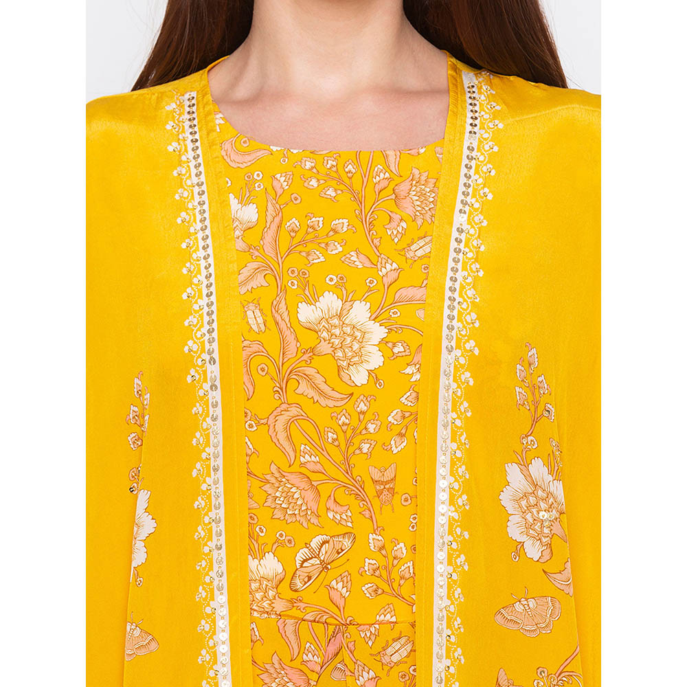 Soup by Sougat Paul Yellow Printed Dhoti Jumpsuit With Jacket (Set of 2)