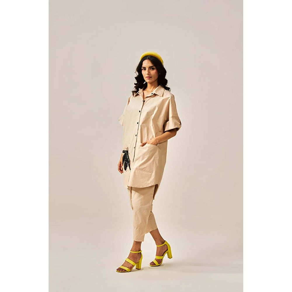 SPACE Two Piece Brown Tunic Style Shirt And Elasticated Pant