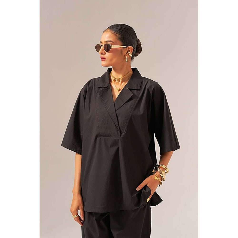 SPACE Chhaya Natural Cotton Poplin Black Co-Ord Set