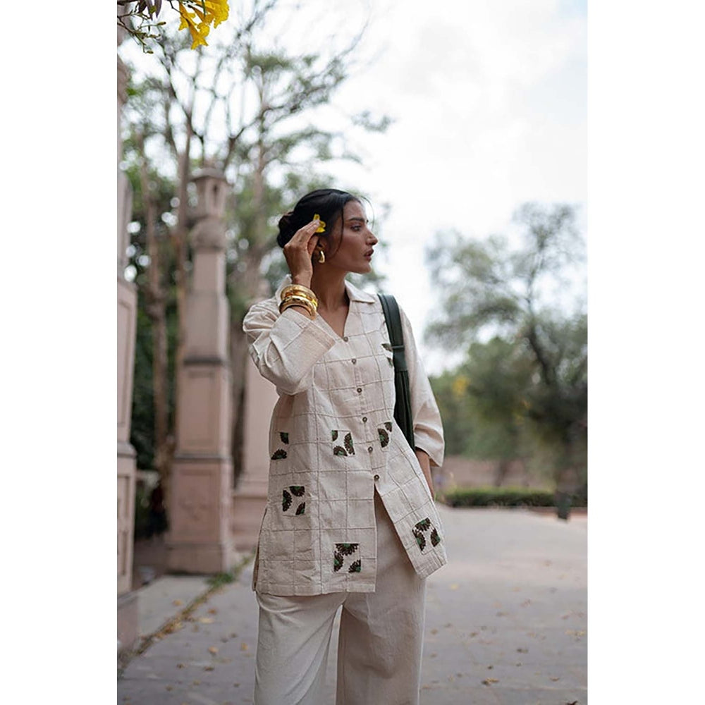 SPACE Oversized Kala Cotton Beige Shirt with Elasticated Waist Pant