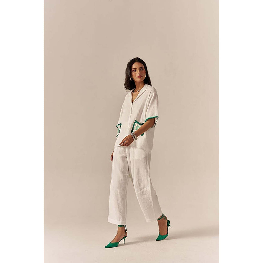 SPACE Crochet Details White Top And Barrel Style Pant