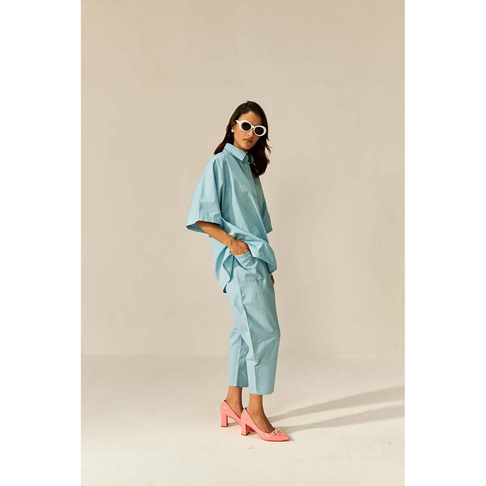 SPACE Ikigai Sky Blue Top And Bag Pant