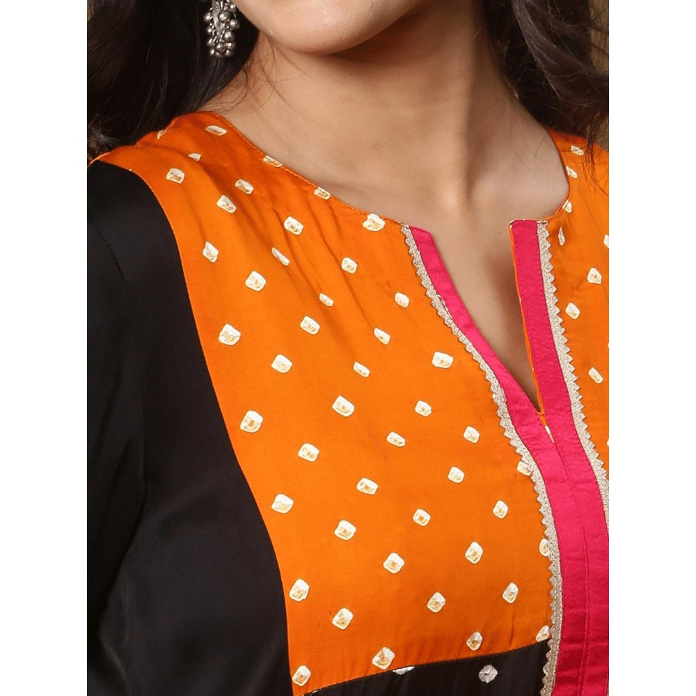 Spring Soul Color Block Modal Silk Bandhani Print Kurta