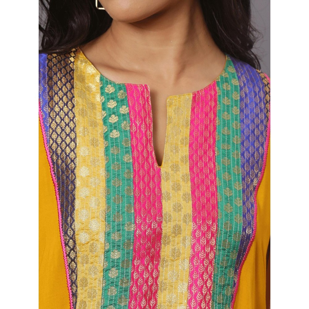 Spring Soul Mustard Cotton Modal Brocade Yoke Kurta