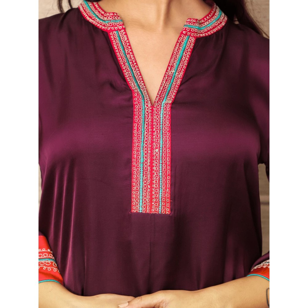 Spring Soul Wine Embroidered Co-Ord (Set of 2)