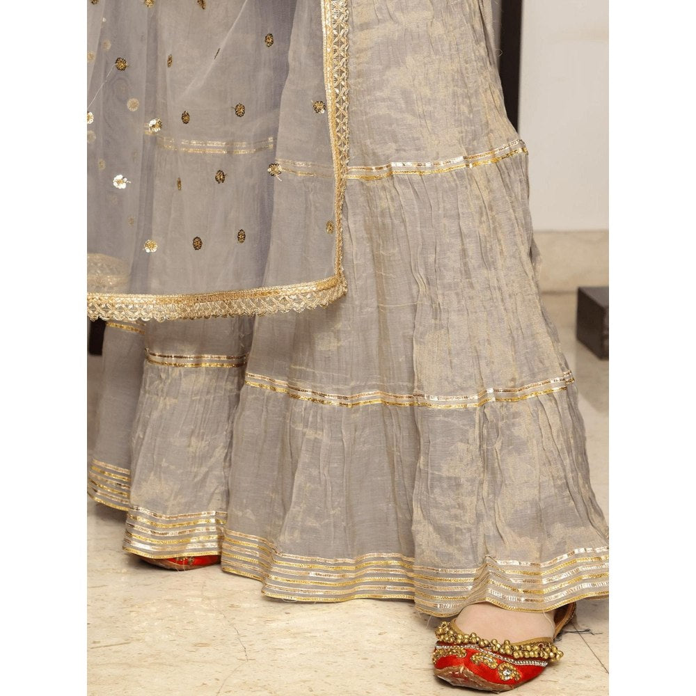 Spring Soul Grey Metallic Chanderi Sharara with Kurta and Dupatta (Set of 3)