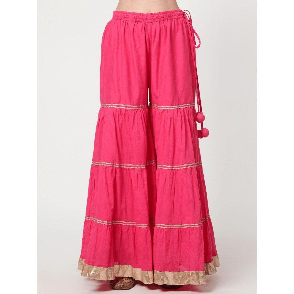Spring Soul Fuchsia Pink Chanderi Silk Sharara with Kurta and Dupatta (Set of 3)