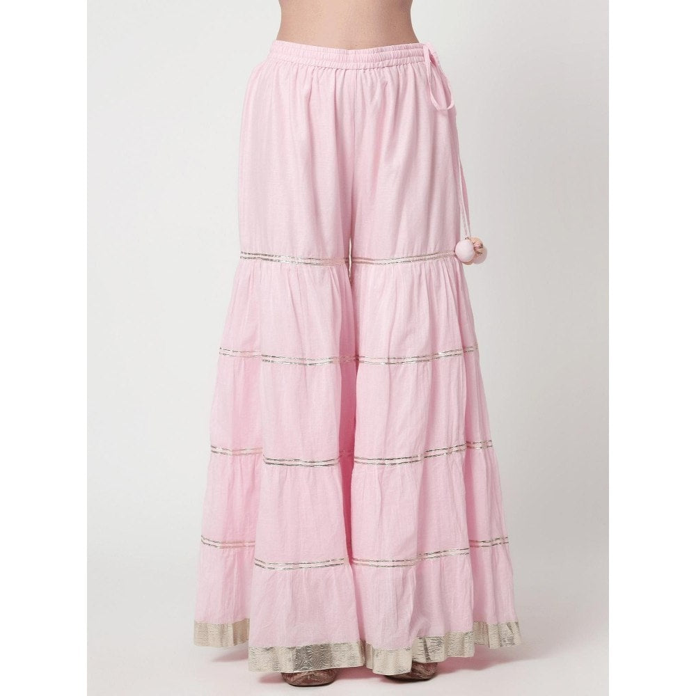 Spring Soul Pink Chanderi Sharara with Kurta and Dupatta (Set of 3)