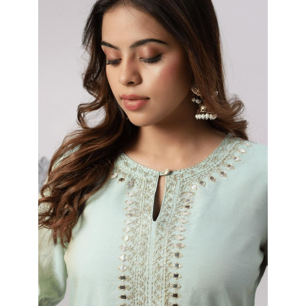 Spring Soul Metallic Chanderi Aqua Sharara with Kurta and Dupatta (Set of 3)