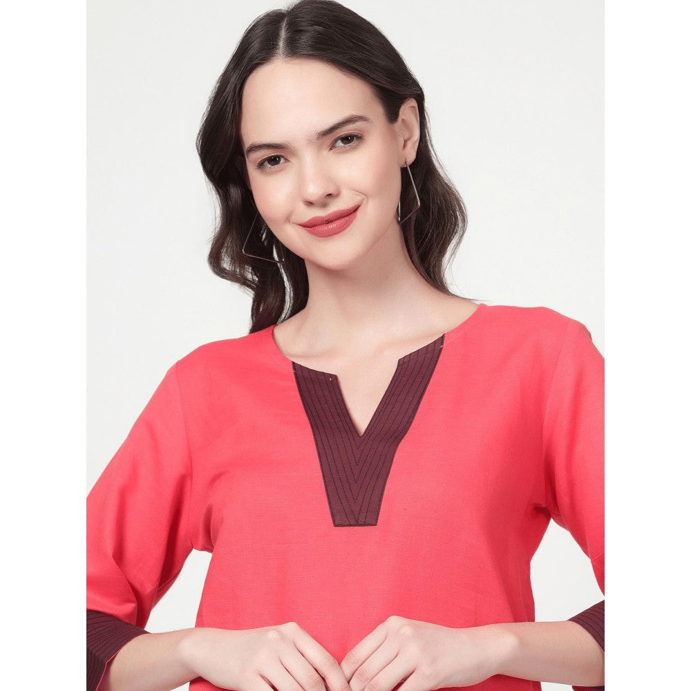 Spring Soul Pink Round Neck Knee-Length Dress