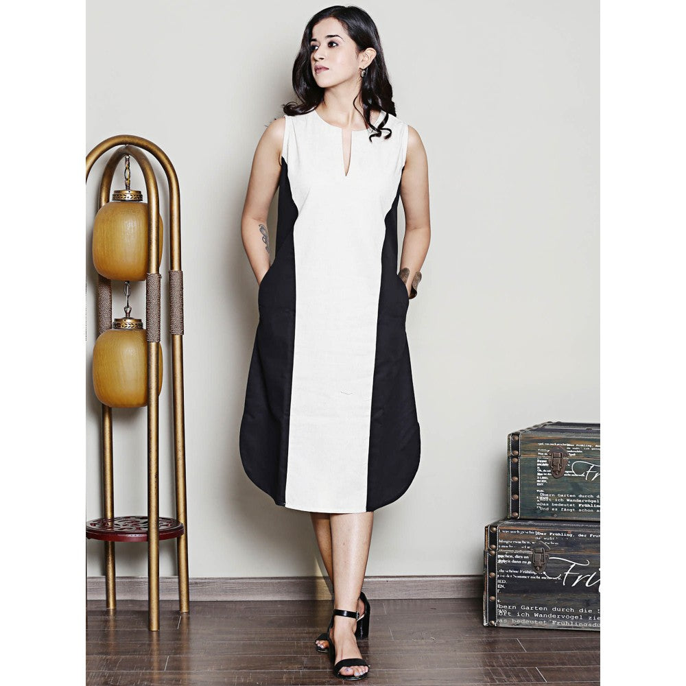 Spring Soul Black and White Colour Block Midi Dress