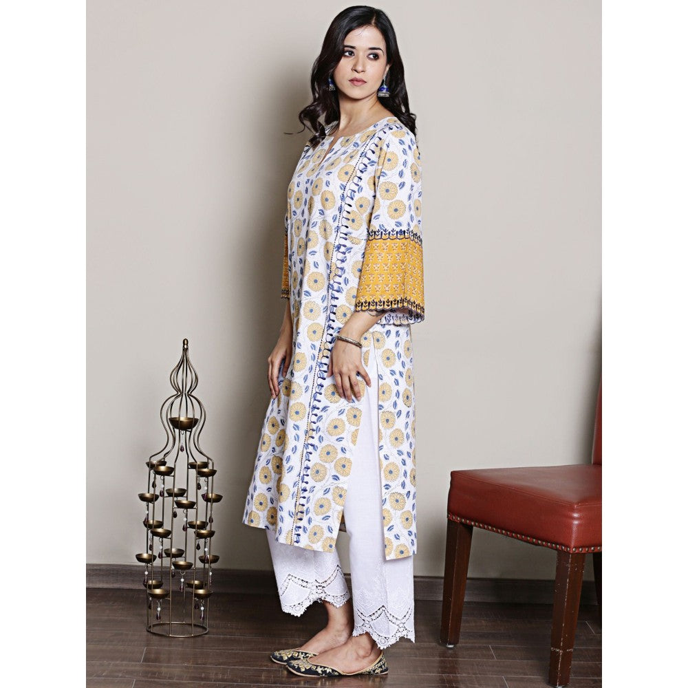 Spring Soul White Printed Embroidery Kurta