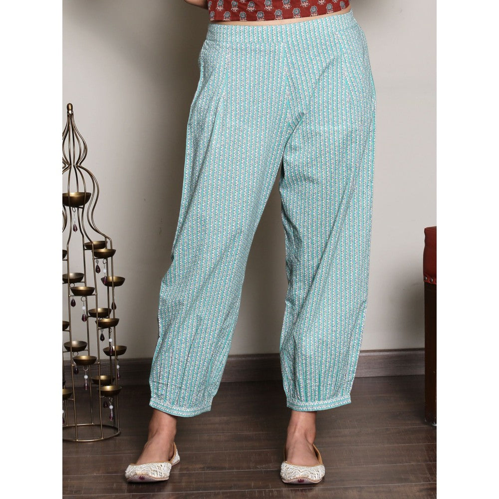 Spring Soul Maroon Embroidered Block Printed Kurta with Harem Pant (Set of 2)