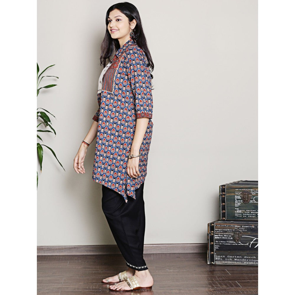 Spring Soul Block Printed Blue Color Kurta with Yoke Detailing Dhoti Pants (Set of 2)