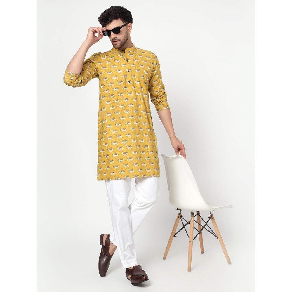 Spring Soul Men's Yellow Block Printed Kurta