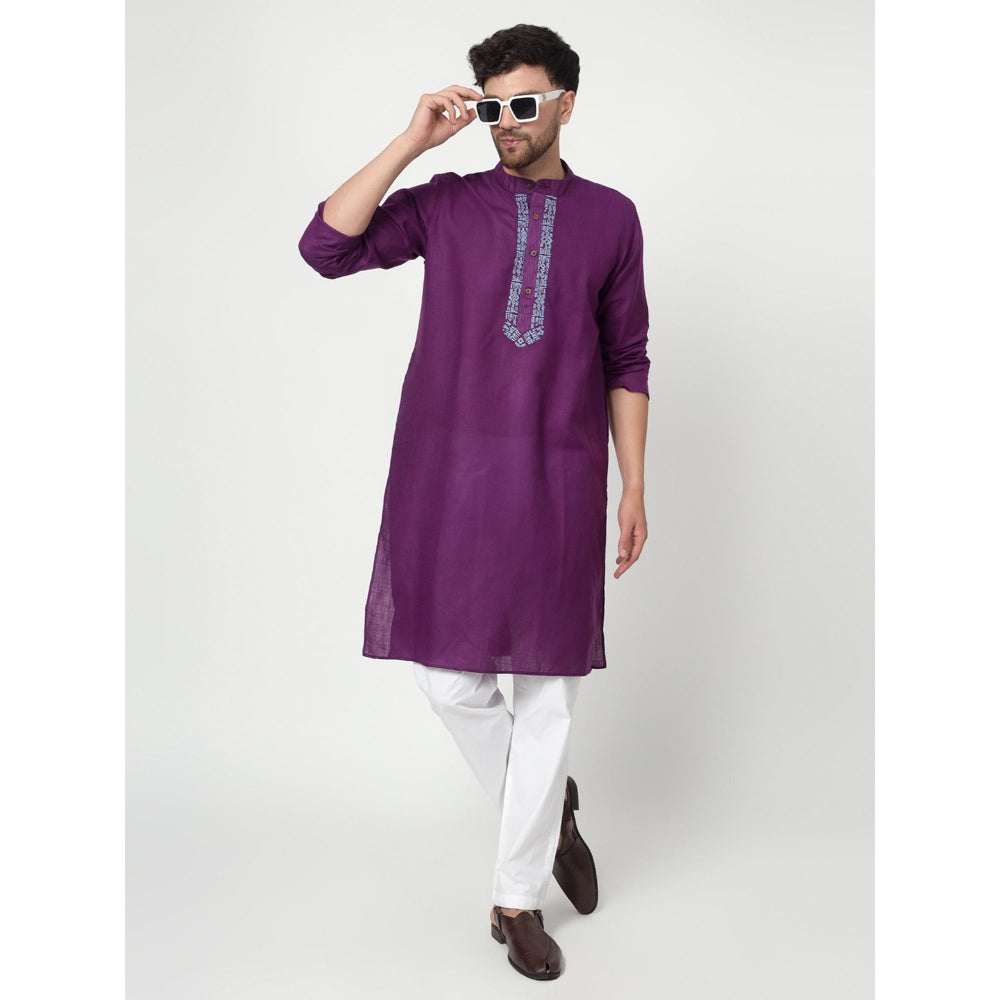 Spring Soul Men's Purple Band Collar Kurta