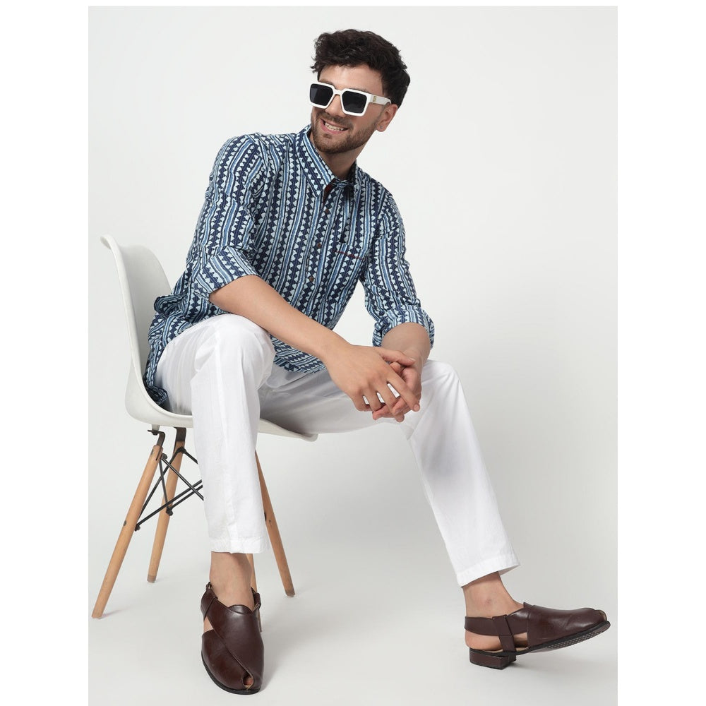 Spring Soul Men's Blue Printed Kurta