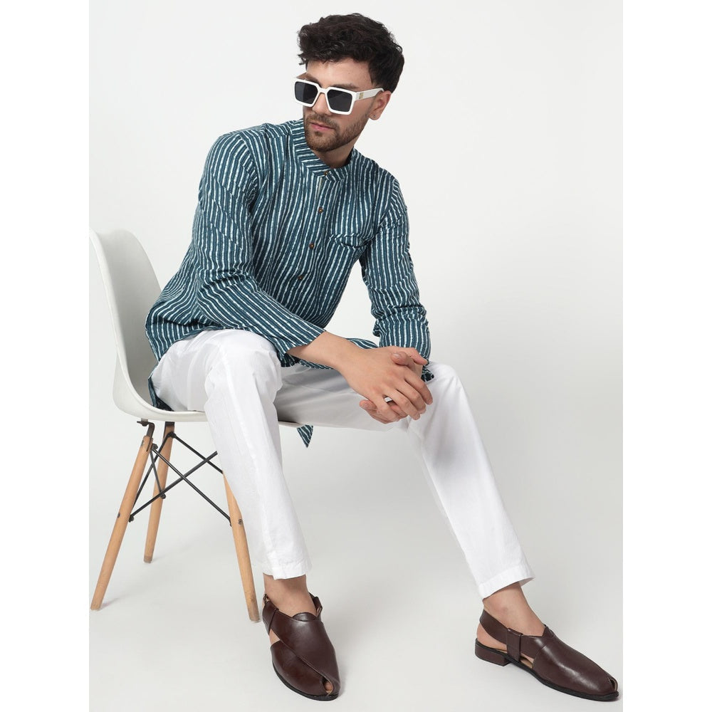 Spring Soul Men's Teal Band Collar Kurta