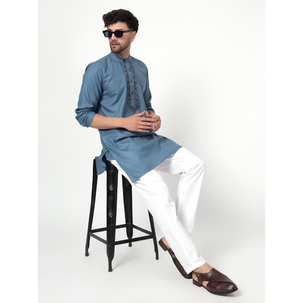 Spring Soul Men's Blue Band Collar Kurta