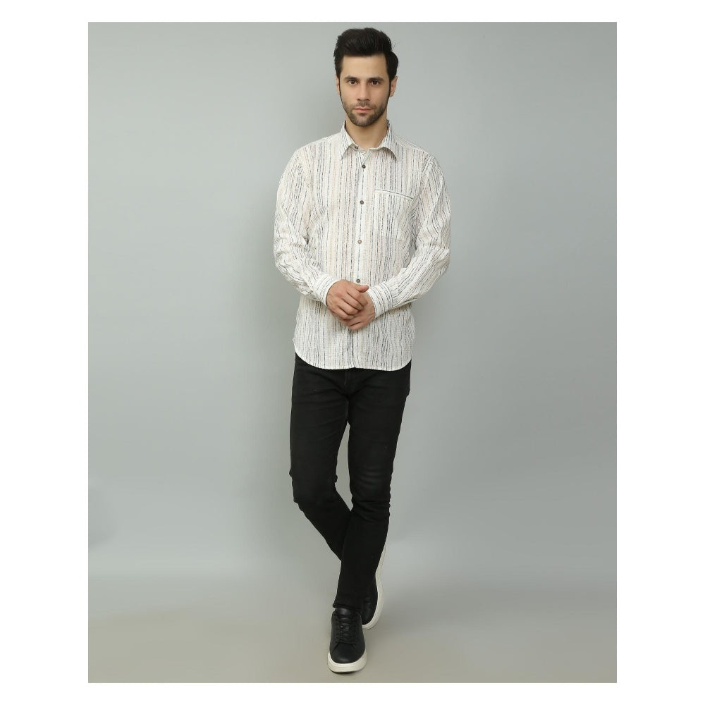 Spring Soul Cotton Printed Full Sleeves Shirt White