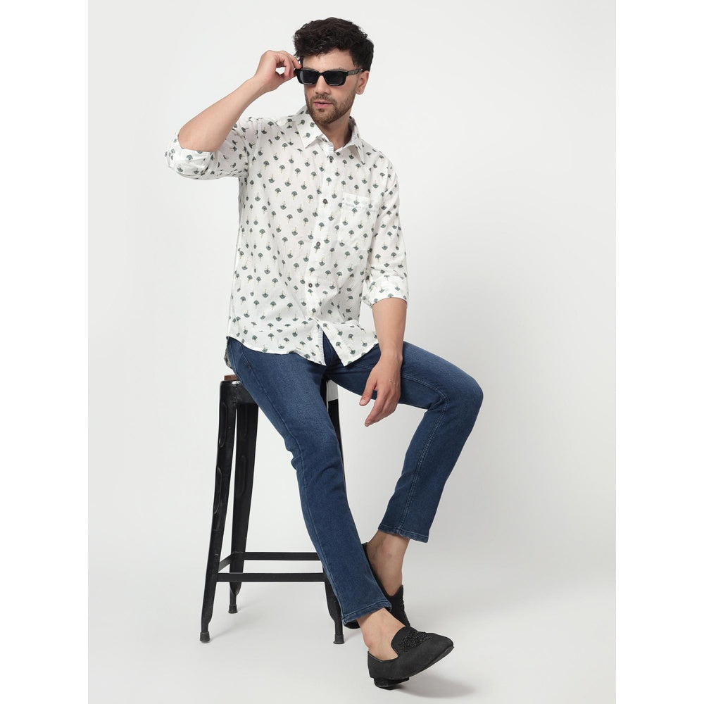 Spring Soul Cotton Printed Full Sleeves Shirt White