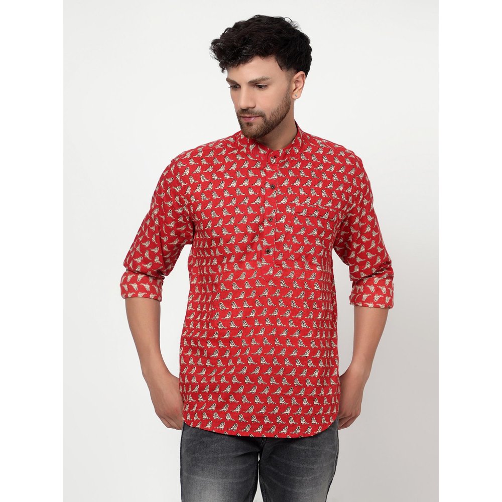 Spring Soul Cotton Printed Full Sleeves Shirt Red