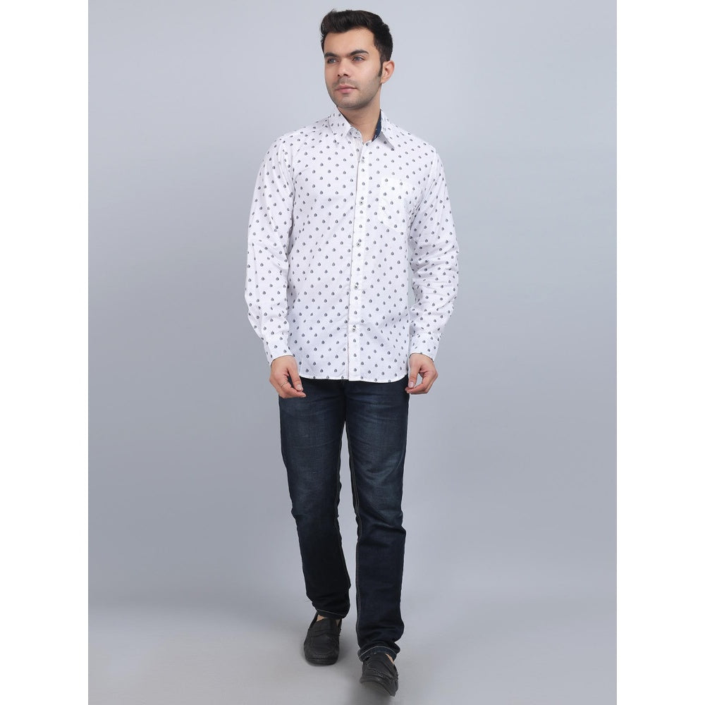 Spring Soul White Cotton Printed Full Sleeves Shirt