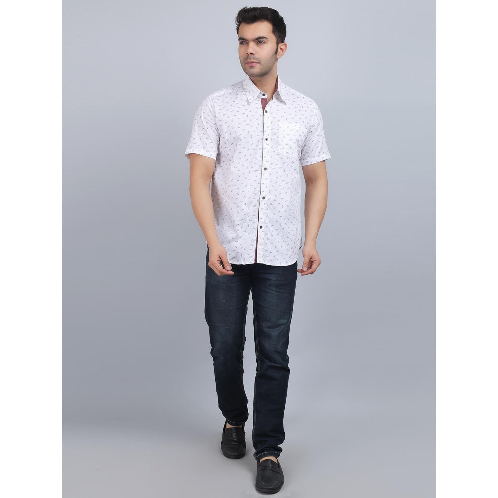 Spring Soul White Cotton Printed Half Sleeves Shirt