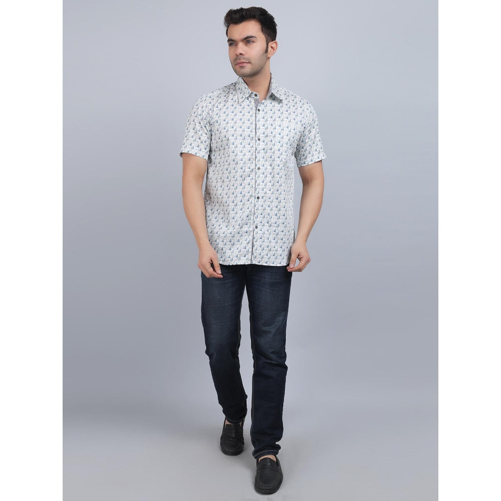 Spring Soul White Cotton Printed Half Sleeves Shirt