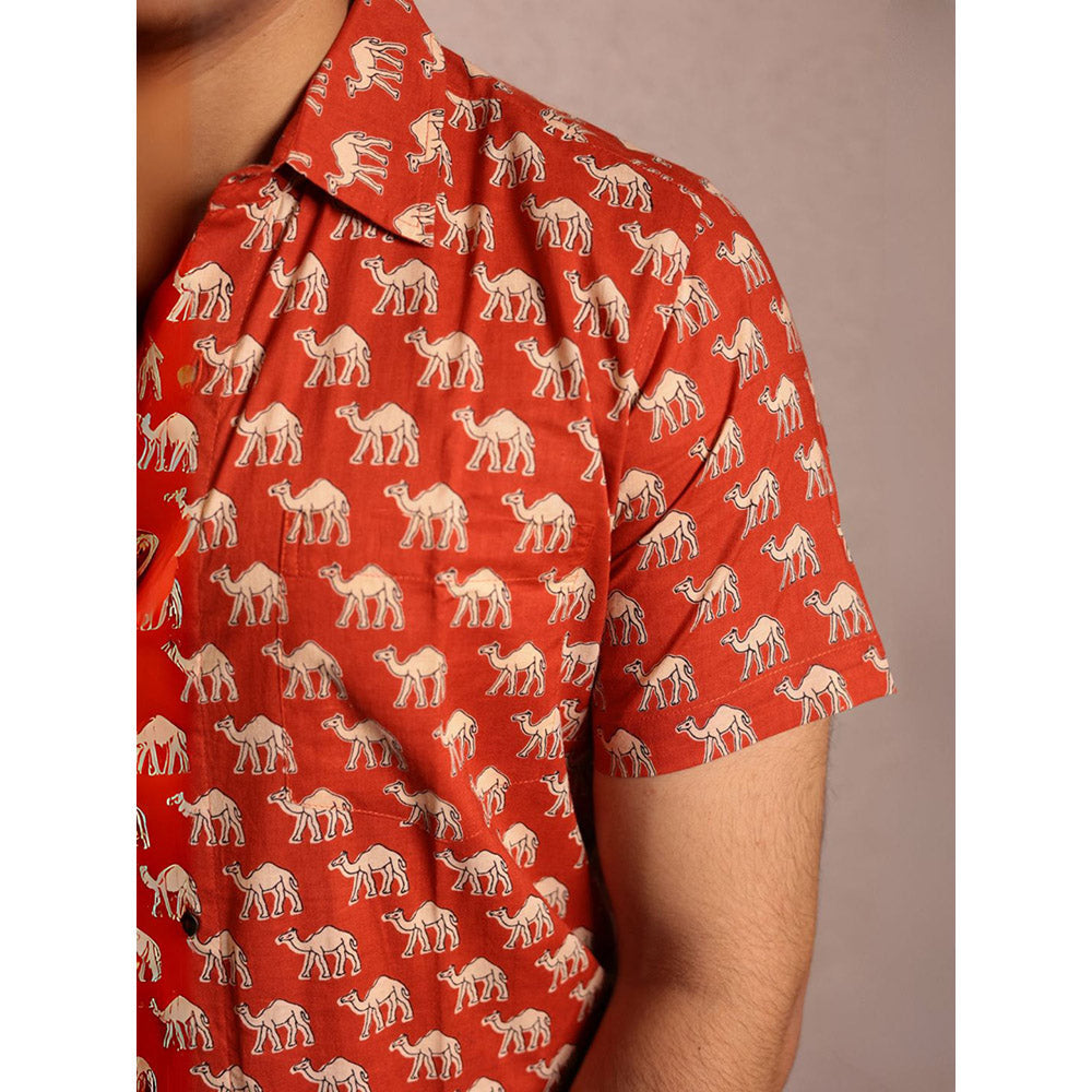 Spring Soul Red Cotton Printed Half Sleeves Shirt