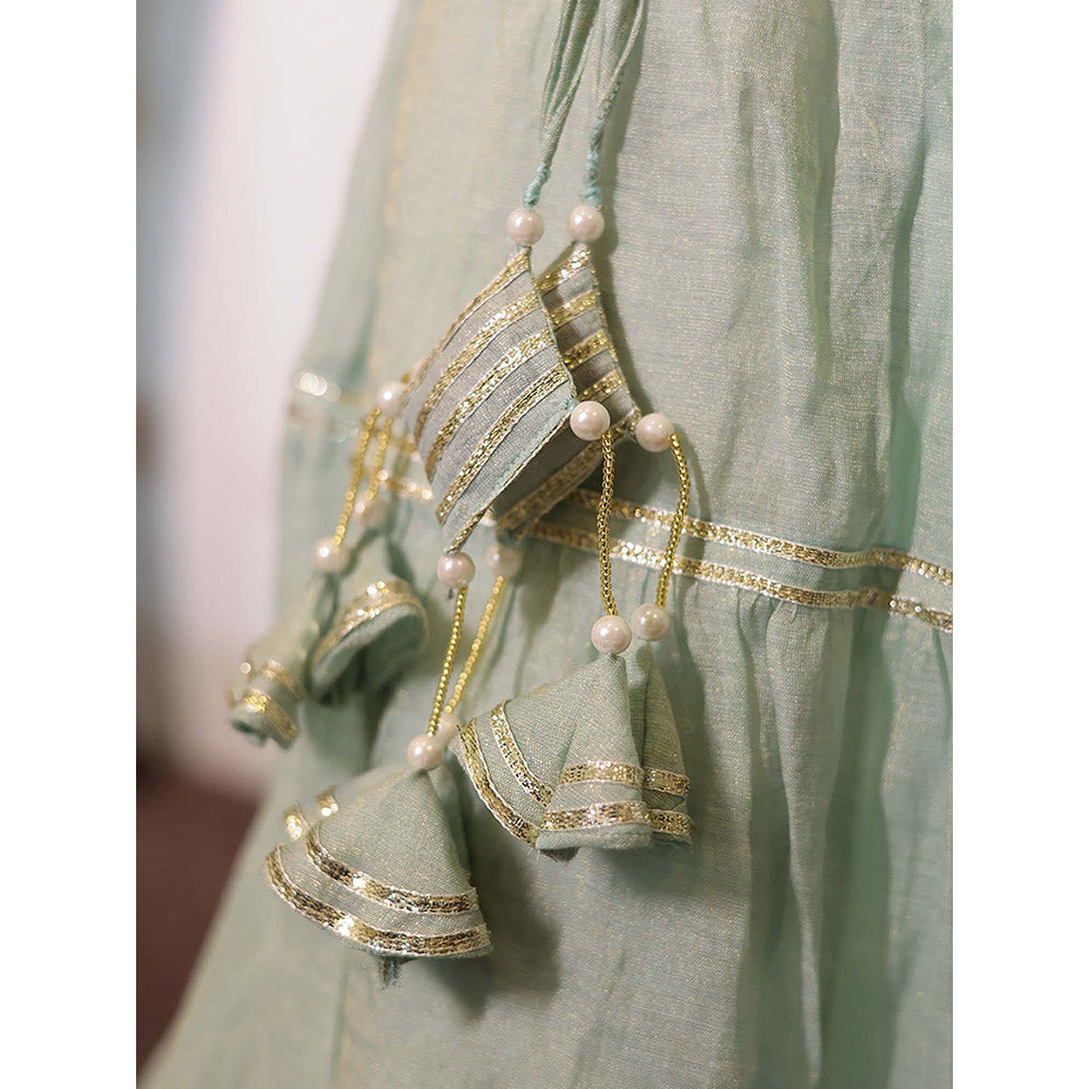 Spring Soul Aqua Green Metallic Sharara with Kurta and Dupatta (Set of 3)