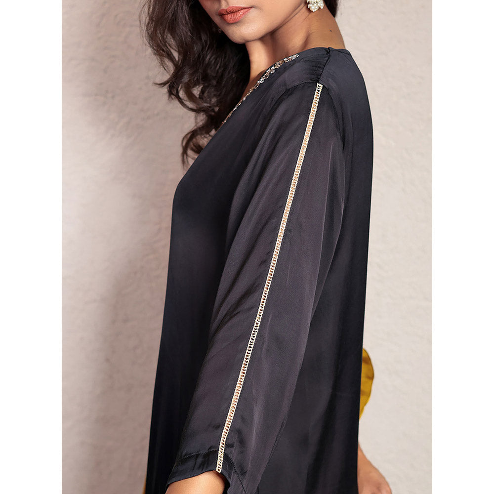 Spring Soul Half and Half Modal Silk Asymmetric Kurta and Pant with Hand Embroidery (Set of 2)