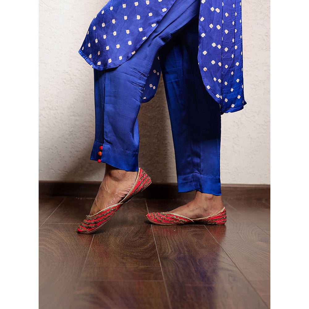 Spring Soul Blue Bandhani Kurta and Pant with Thread Work (Set of 2)