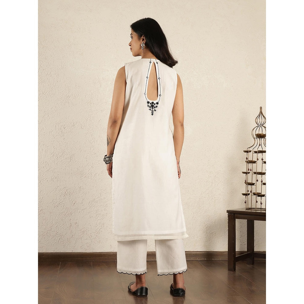 Spring Soul Off- White Mirror Work Embroidered Chanderi Suit