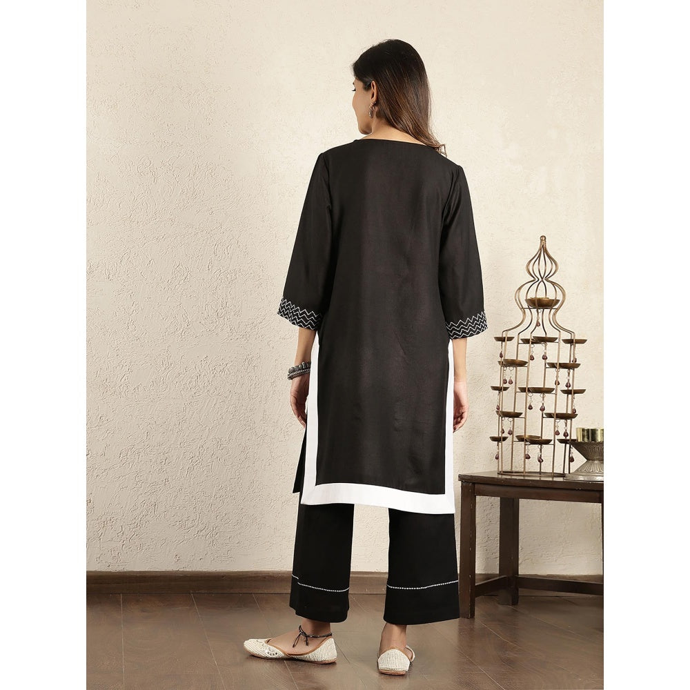 Spring Soul Black Embroidered Cotton Suit