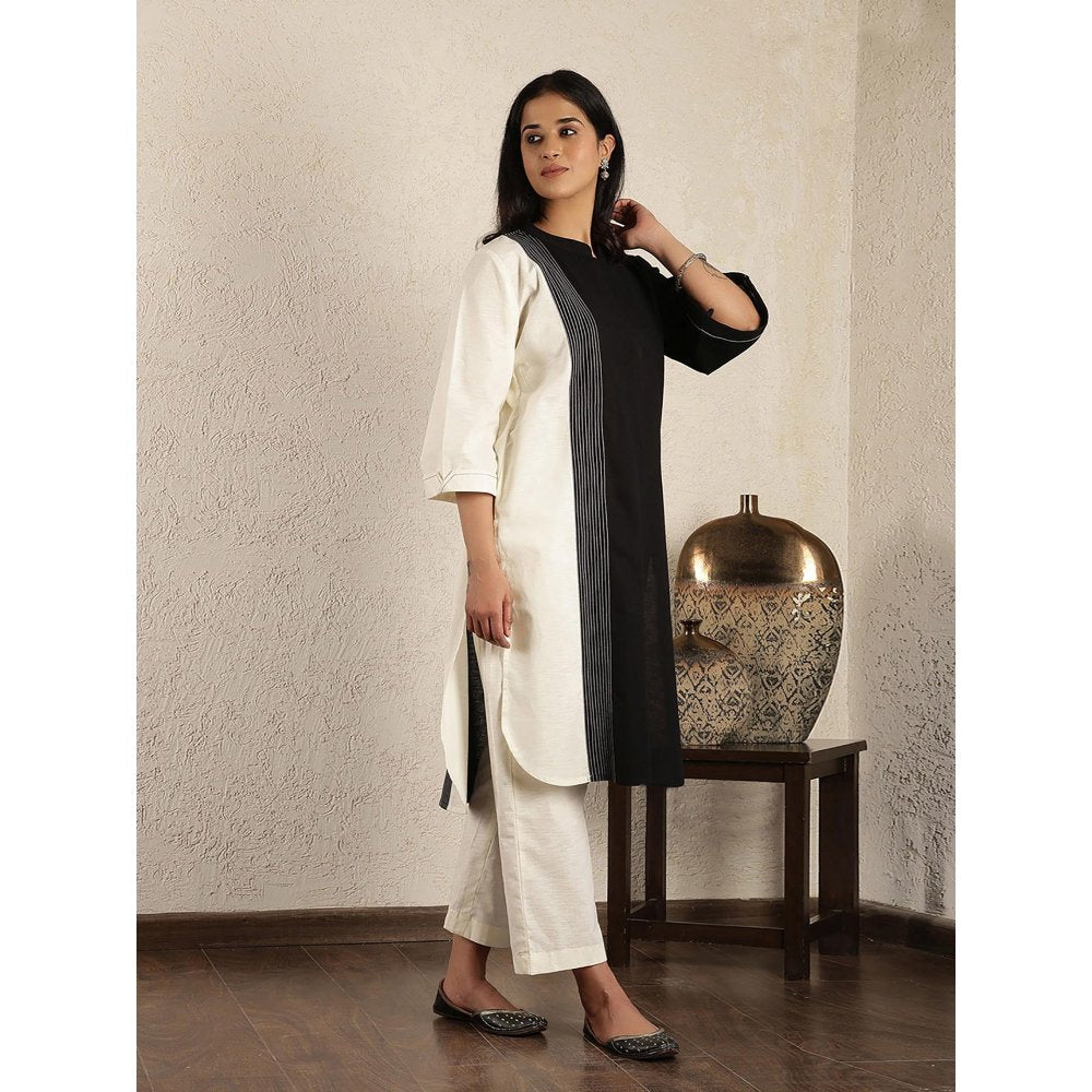 Spring Soul Black and White Embroidered Cotton Linen Suit Set