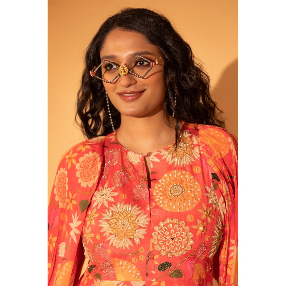 Sshilpa Samriya Peach Hand Embroidered Knee Length Dress