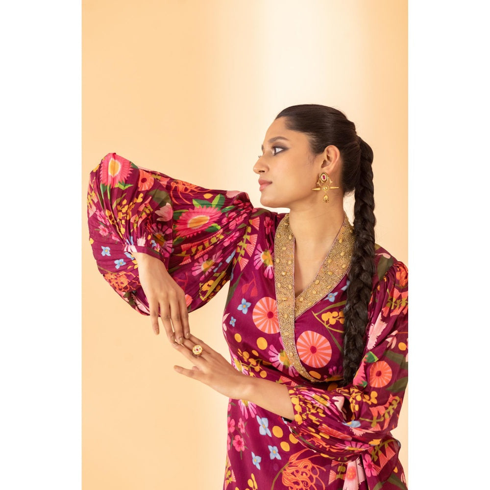 Sshilpa Samriya Wine Colour Hand Embroidered Maxi Dress