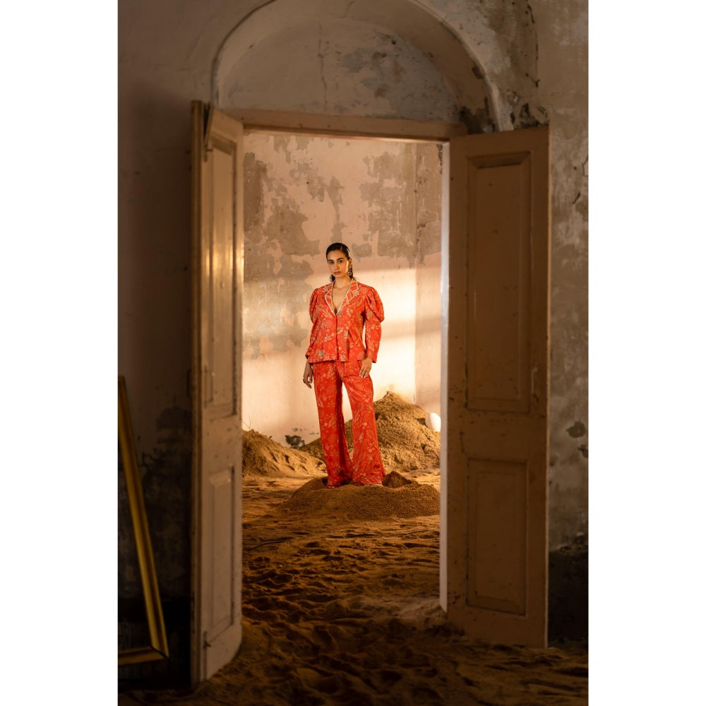 Sshilpa Samriya A Tomato Red Floral Print Co-ord (Set of 2)