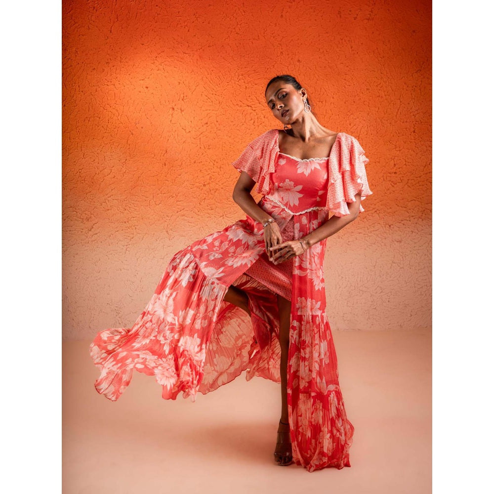 Sshilpa Samriya Georgia Peach Floral Print Maxi Dress