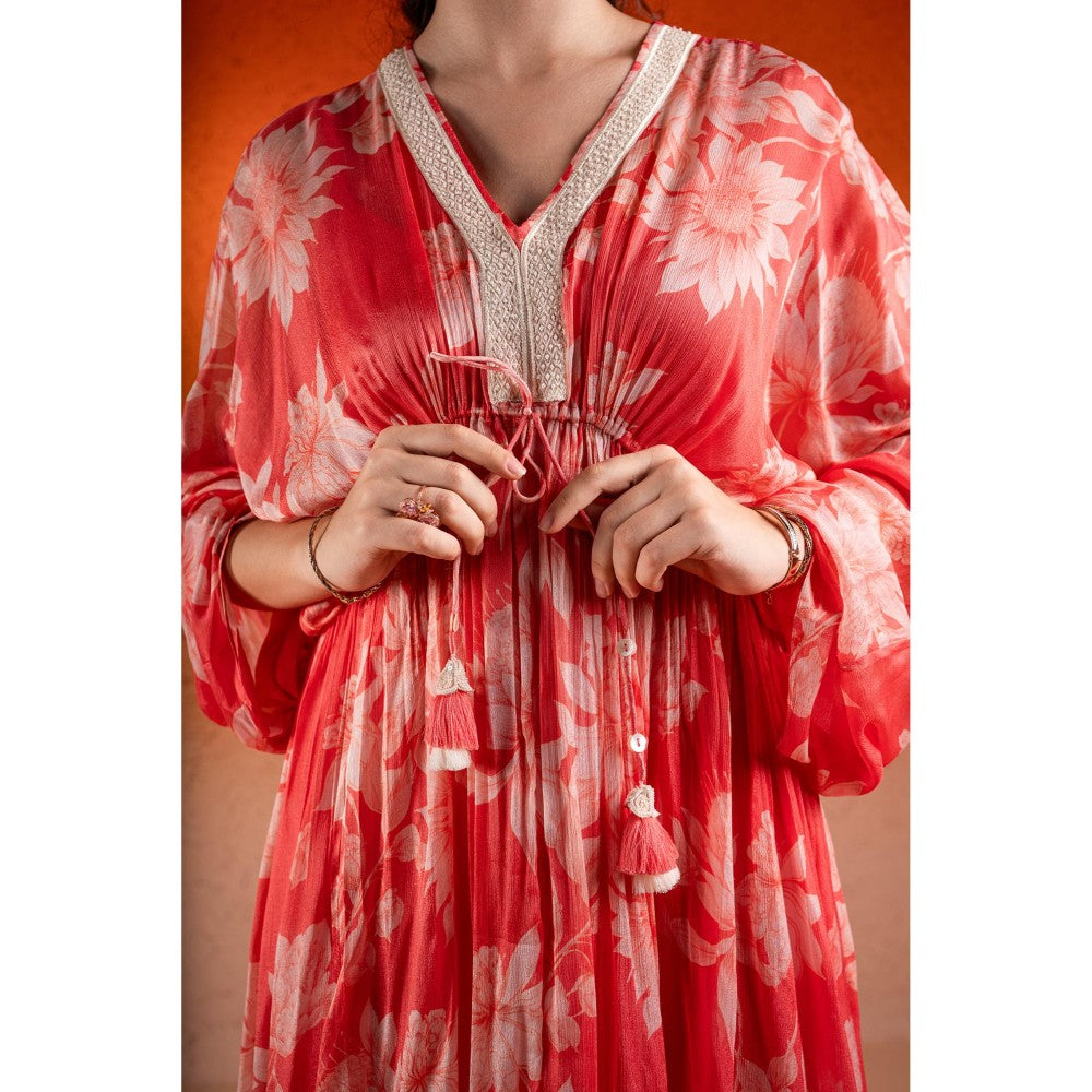 Sshilpa Samriya Georgia Red Floral Print Kaftan with Inner (Set of 2)