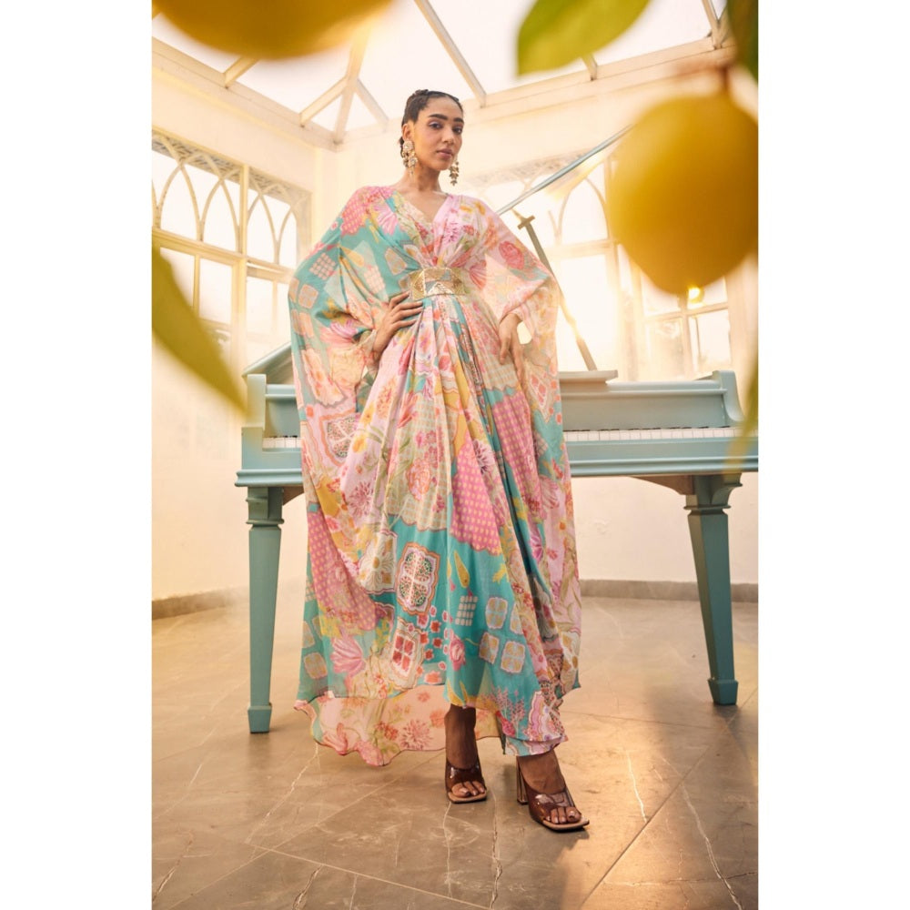 Sshilpa Samriya Turquoise Kaftan Embroidered Printed Kaftan with Inner (Set of 2)