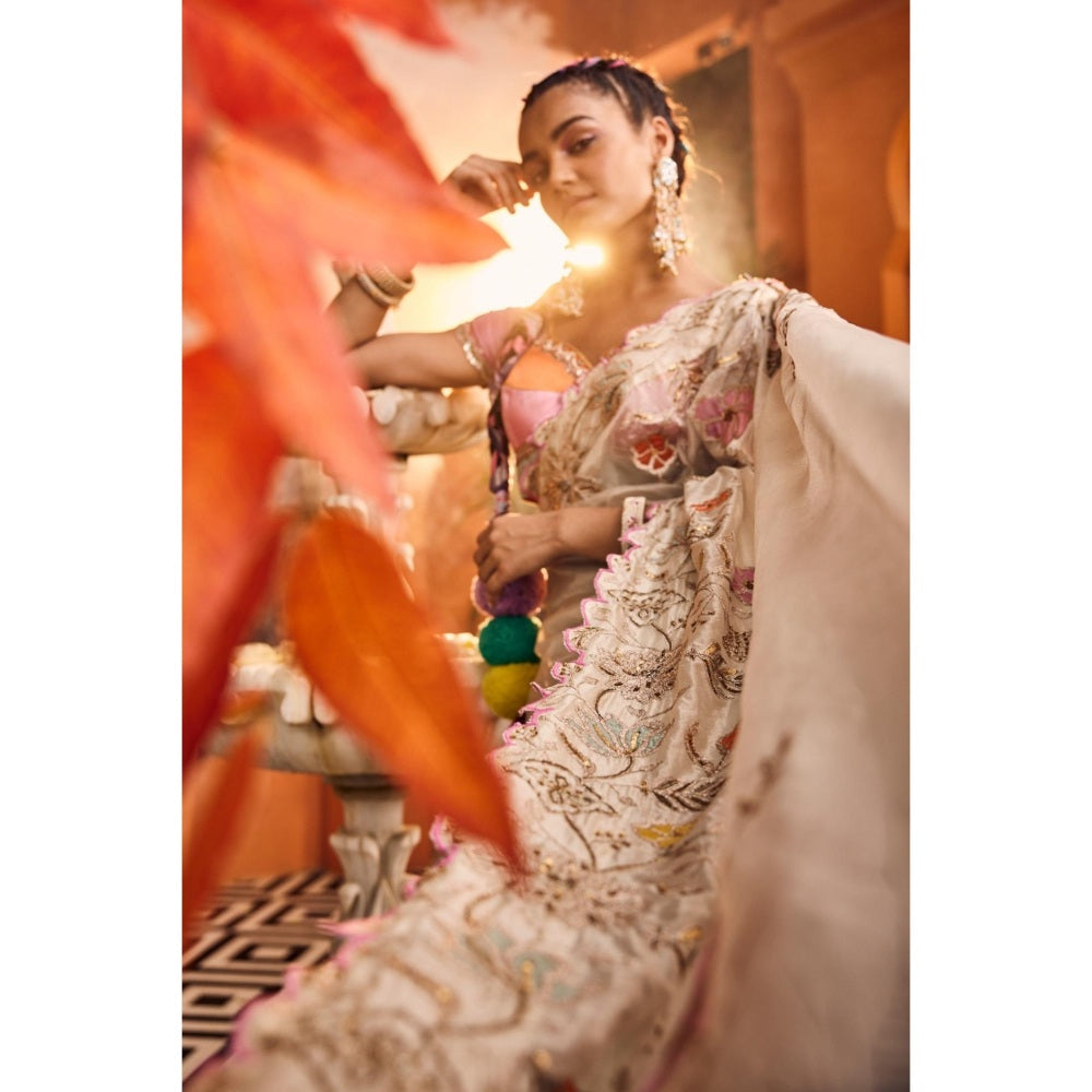 Sshilpa Samriya Tissue Embroidered Saree with Stitched Blouse and Petticoat