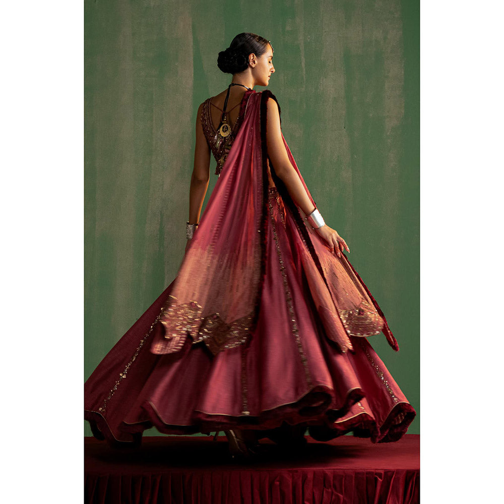 STUDIO BAGECHAA Rasika Pink Embellished Lehenga with Blouse and Dupatta (Set of 3)