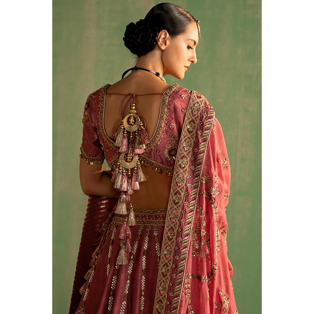 STUDIO BAGECHAA Tarini Pink Embellished Lehenga with Blouse and Dupatta (Set of 3)